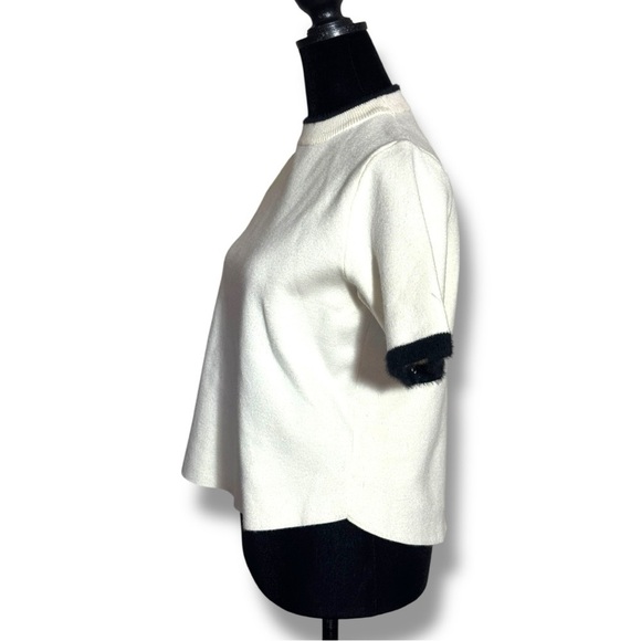 Zara Mock Turtleneck Soft Sweater Material White Tee with Black Trim - Picture 2 of 13